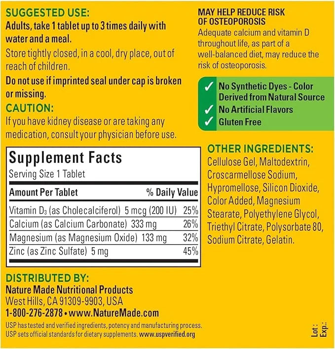 Nature Made Calcium, Magnesium & Zinc 300 Ct (3 Pack 300)