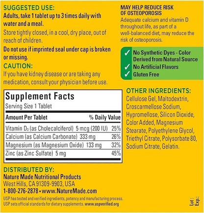 Nature Made Calcium, Magnesium & Zinc 300 Ct (3 Pack 300)