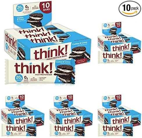 think! Protein Bars, High Protein Snacks, Gluten Free, Sugar Free Energy Bar with Whey Protein Isolate, Cookies and Crème,...