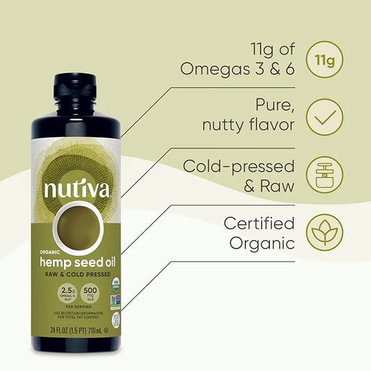 Nutiva Organic Cold-Pressed Unrefined Raw Hemp Seed Oil, 24 Ounce, USDA Organic, Non-GMO, Whole 30 Approved, Vegan, Gluten...