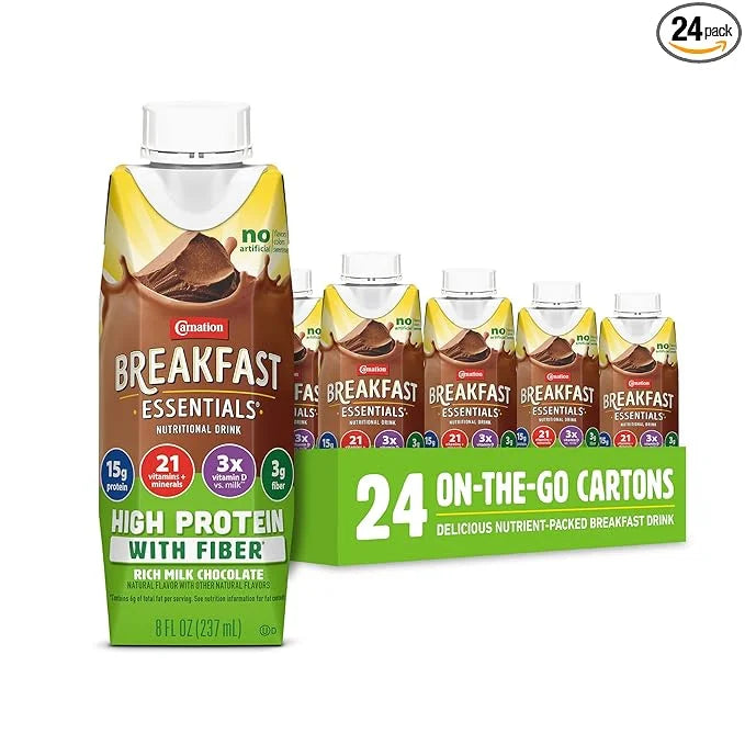 Carnation Breakfast Essentials High Protein with Fiber Ready-to-Drink, 8 FL OZ Carton, Rich Milk Chocolate (Pack of 24) (P...