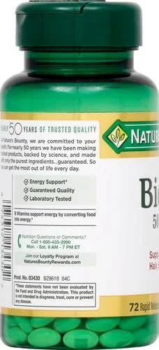 Nature's Bounty Biotin, Vitamin Supplement, Supports 5000 mcg, 72 Softgels