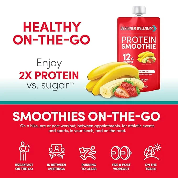 Designer Wellness Protein Smoothie, Real Fruit, 12g Protein, Low Carb, Zero Added Sugar, Gluten-Free, Non-GMO, No Artifici...