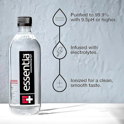 Essentia Water LLC; Ionized Alkaline Bottled Water; 99.9% Pure; 9.5 pH or Higher; Consistent Quality in Every BPA and Phth...