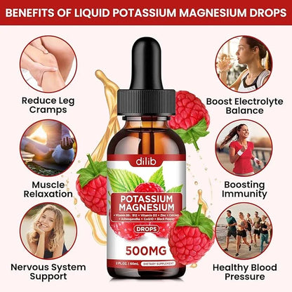 Potassium Magnesium Citrate Supplement, Liquid Magnesium Citrate Drops 500mg with Ashwagandha, Calcium, Zinc, Vitamin D3, ...