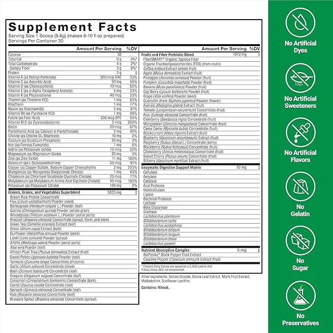 Force Factor Smarter Greens Daily Wellness Powder, Greens Superfood Powder to Support Gut Health, Bloating, & Digestion, w...