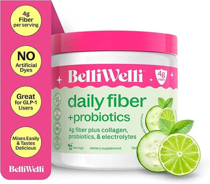 Daily Fiber Supplement with Added Collagen, Probiotics and Electrolytes | Supports Digestive Health and Regularity | Cucum...