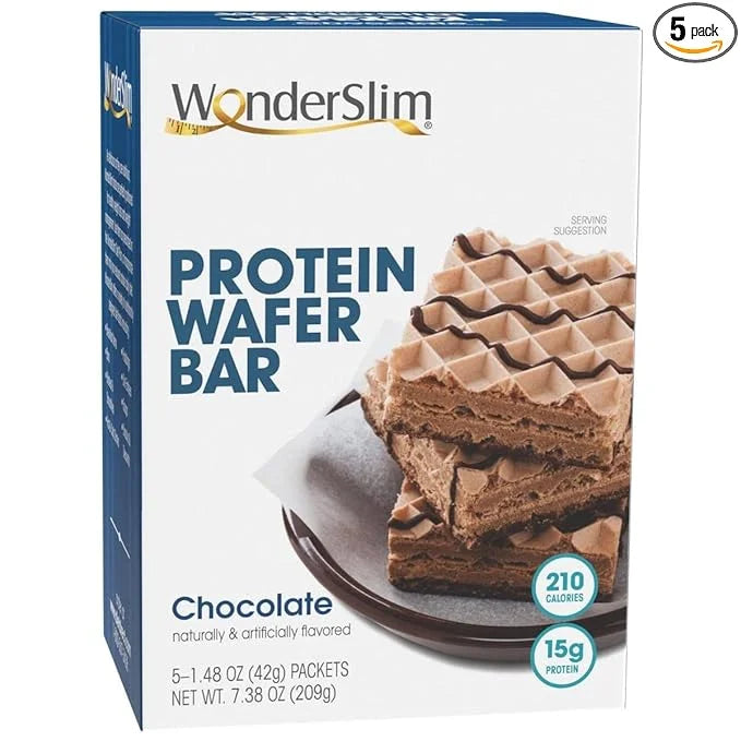 WonderSlim Protein Wafer Snack Bar, Chocolate, 210 Calories, 15g Protein, 0mg Cholesterol (5ct) - Product Image