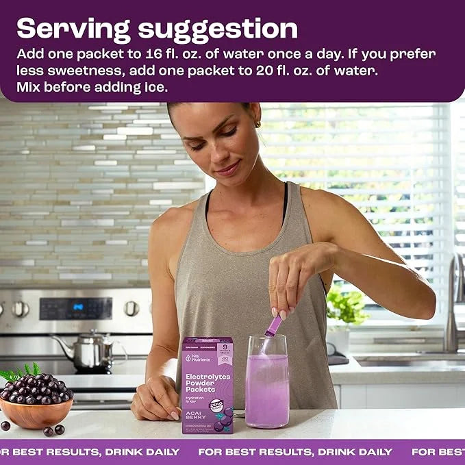 KEY NUTRIENTS Multivitamin Electrolytes Powder Packets - Delicious Acai Berry 40 Pack Hydration Packets - Travel Hydration...