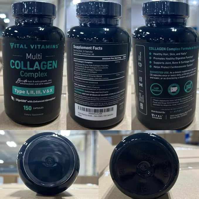 Vital Vitamins Multi Collagen for Women & Men - Type I, II, III, V, X - Grass Fed, Non-GMO - 150 Capsules - Product Image