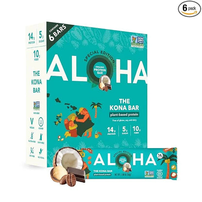 ALOHA Organic Plant Based Protein Bars | The Kona Bar - Special Edition | 6 Count, 1.98oz Bars | Vegan, Low Sugar, Gluten ...