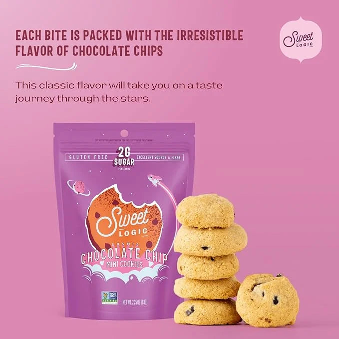 Sweet Logic Mini Cookies - Chocolate Chip Cookies - Nut Free - Gluten Free Snacks - Keto - High Fiber - Non-GMO - Low Suga...