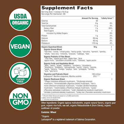 COUNTRY FARMS Organic Super Greens Chocolate Flavor, 50 Organic Super Foods, USDA Organic Drink Mix, Packed with Fiber, Fr...