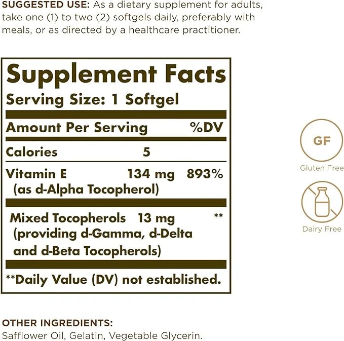 SOLGAR Vitamin E 200 IU 100 Softgels 100 Servings
