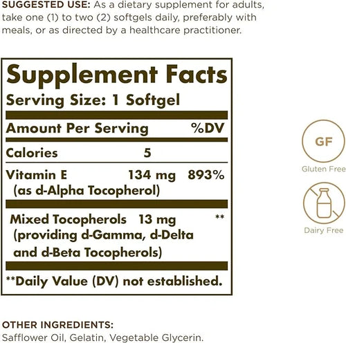 SOLGAR Vitamin E 200 IU 100 Softgels 100 Servings