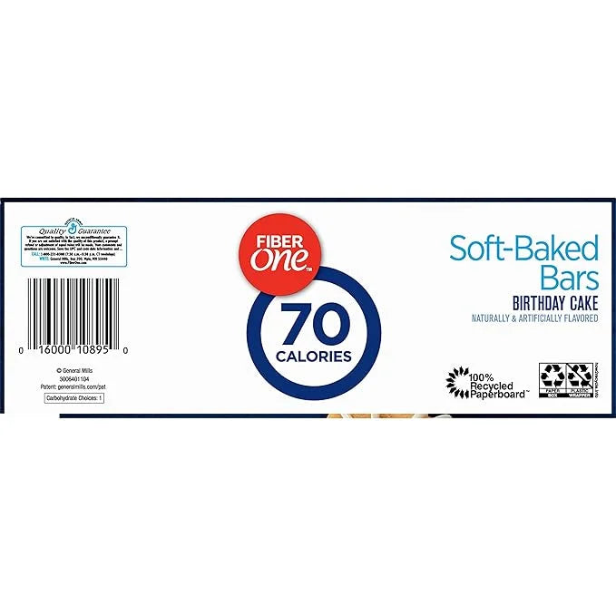 Fiber One 70 Calorie Soft-Baked Bars, Birthday Cake, Snack Bars, 12 ct (Pack of 2) - Product Image