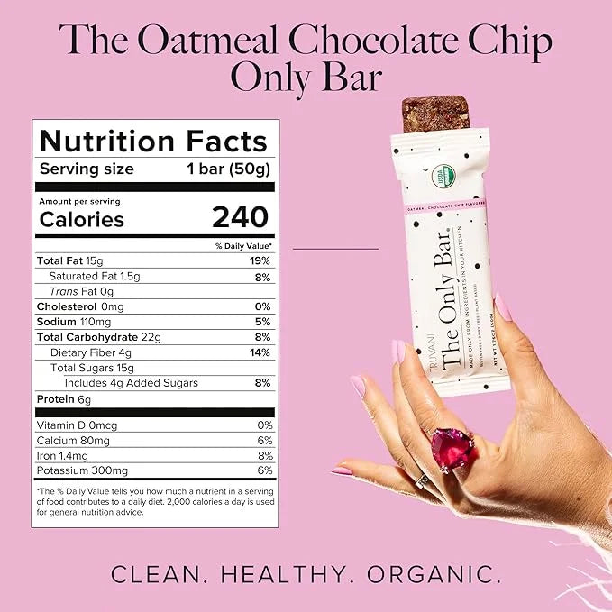 Truvani Plant Based Snack Bars | Oatmeal Chocolate Chip 1 Pack | 6g Protein | USDA Organic and Vegan | The Only Bar | Dair...