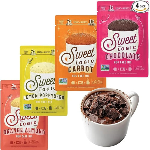 Sweet Logic Keto Dessert Mug Cake Mixes - Variety Pack - Triple Chocolate, Carrot Cake, Lemon Poppyseed, & Orange Almond -...