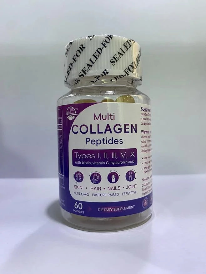 Multi Collagen Peptides Softgel - Type I, II, III, V, X - Hydrolyzed Collagen Peptides with Biotin, Vitamin C, Hyaluronic ...