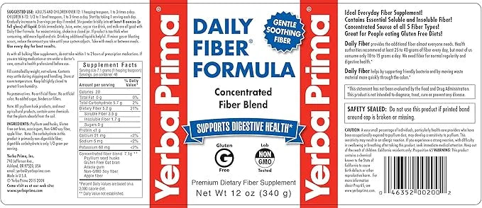 Yerba Prima Daily Fiber Formula Powder 12 oz 3) -