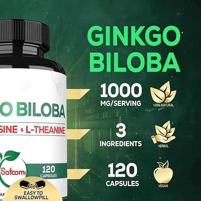 1000mg Ginkgo Biloba Supplements with L-Tyrosine, L-Theanine 120 Capsules 2-Month Supply