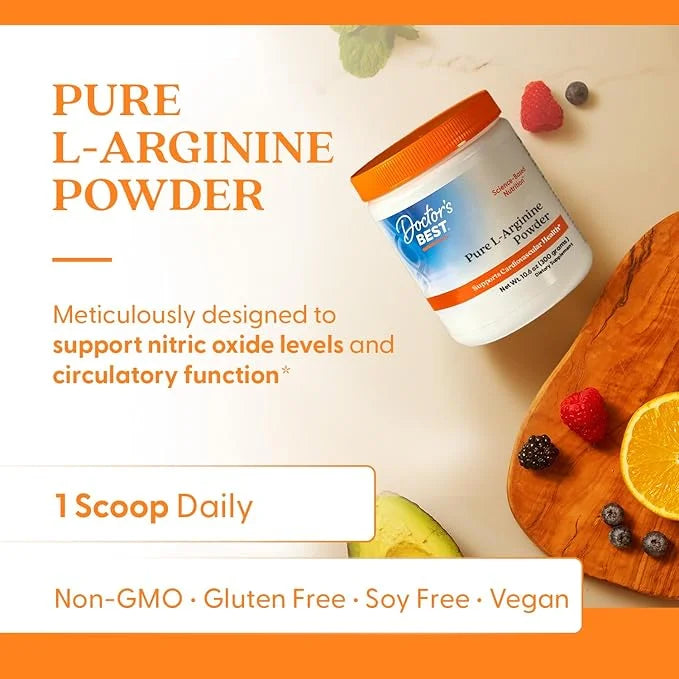 Doctors Best Pure L-Arginine Powder, Supports Cardiovascular Health, Non-GMO, Gluten Free, Soy Free, Vegan Net Wt. 10.6 oz...