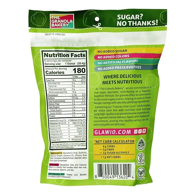 TGB Cinnamon Macadamia Nuts, Keto Friendly, No Added Sugar, Gluten Free, Healthy Low Carb Snack, 8oz Resealable Bag (Pack ...