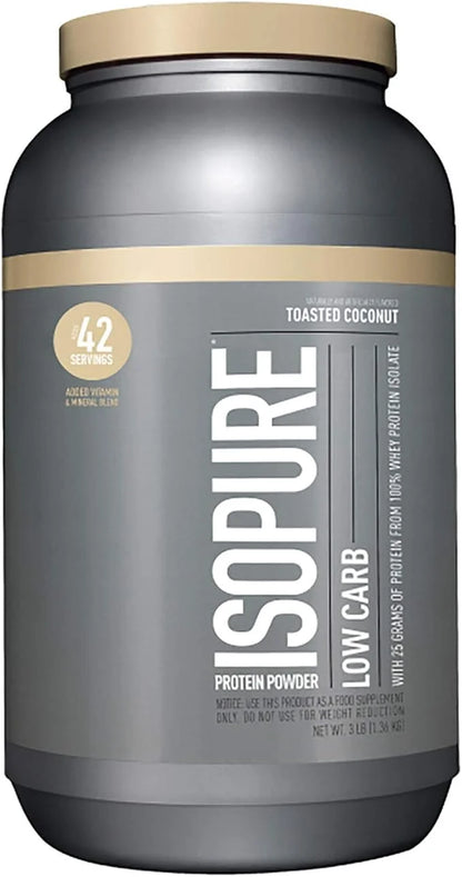 Isopure Low Carb 100% Pure Whey Isolate Protein Powder, Lactose Free, Gluten Free, With Vitamins, Toasted Coconut, 25g Pro...