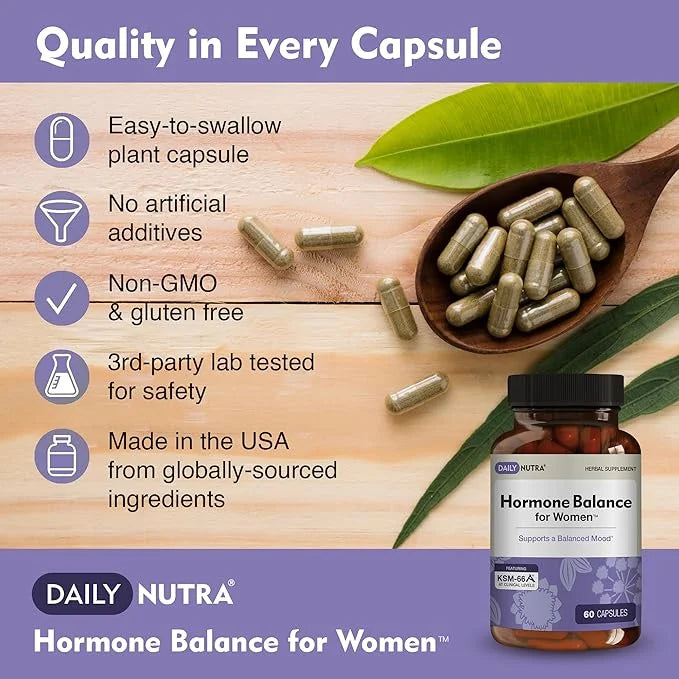 Hormone Balance - Women's Serotonin Supplement - KSM-66 Ashwagandha, Dong Quai, Chaste Tree Berry, Rhodiola, & Cocoa Bean ...