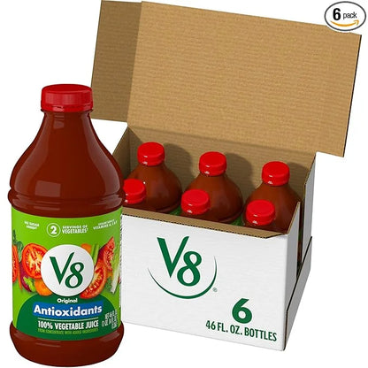 V8 Antioxidants Original 100% Vegetable Juice, 46 fl oz Bottle (6 Pack) - Product Image