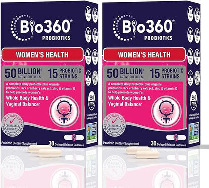 Women's Probiotic Supplement, Digestive, Immune, Vaginal 15 Diverse 50 Billion 37X Cranberry D3, 30CT 30CT (2 (2 Pack)