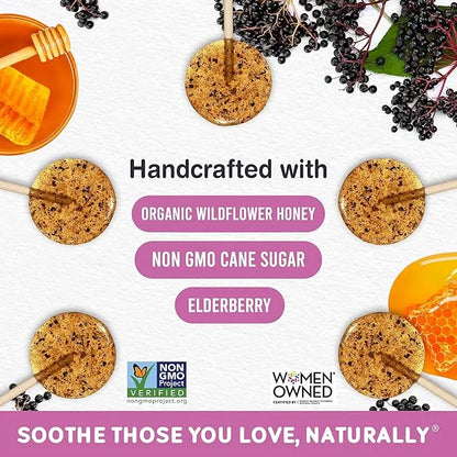 MommaBear Organics Handcrafted Kids Cough Lollipops – Natural Sore Throat Relief & Cough Drop Suckers for Kids 3+ – Elderb...
