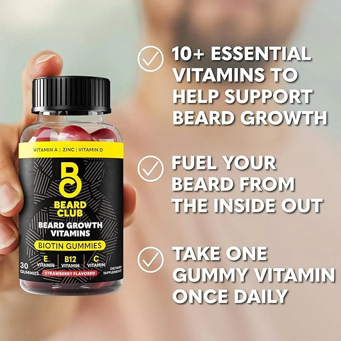 The Beard Club Biotin Beard Growth Vitamin Gummies - Beard and Hair Supplement for Men - Vitamins B12, E, & C to Support a...