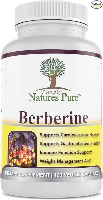 Simply Natures Pure Premium Berberine HCl 500mg - 120 Capsules - Cardiovascular Gastrointestinal Immune Support - Chromium...