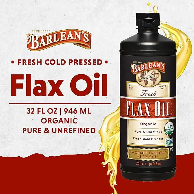 Barlean's Organic Flaxseed Oil Liquid, Cold Press Flax Seeds, 7,640mg ALA Omega 3 Fatty Acid Supplement for Joint and Hear...