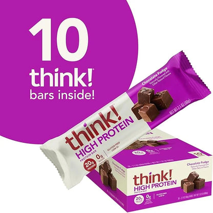 think! Protein Bars, High Protein Snacks, Gluten Free, Kosher Friendly, Chocolate Fudge, Nutrition Bars, 2.1 Oz per Bar, 1...