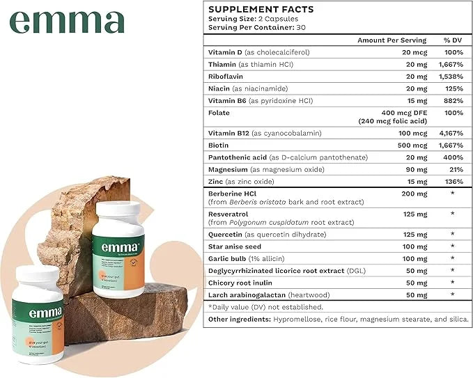 Emma Gut Health - 2 Pack - Gas and Bloating Relief, Constipation, Leaky Gut Repair - Gut Cleanse & Restore Digestion - Reg...