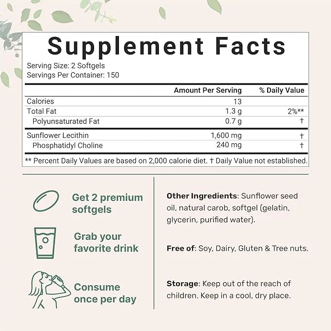 Micro Ingredients Sunflower Lecithin 1,600mg Per 300 Softgels