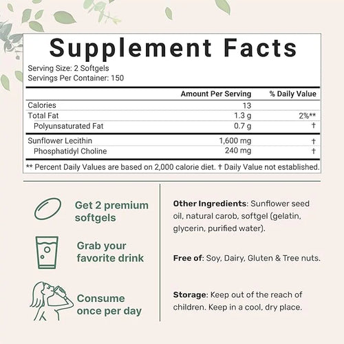 Micro Ingredients Sunflower Lecithin 1,600mg Per 300 Softgels