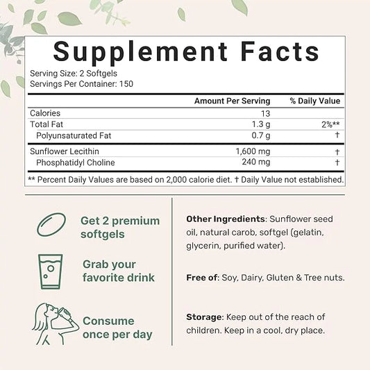 Micro Ingredients Sunflower Lecithin 1,600mg Per 300 Softgels