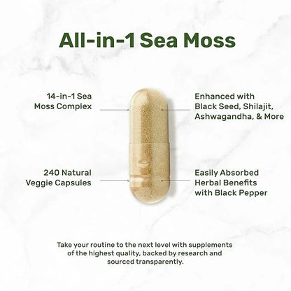 DEAL SUPPLEMENT Irish Sea Moss 7000mg 240 Veggie 14 Superfood 3000mg Black 2000mg Ashwagandha, 600mg Ginger