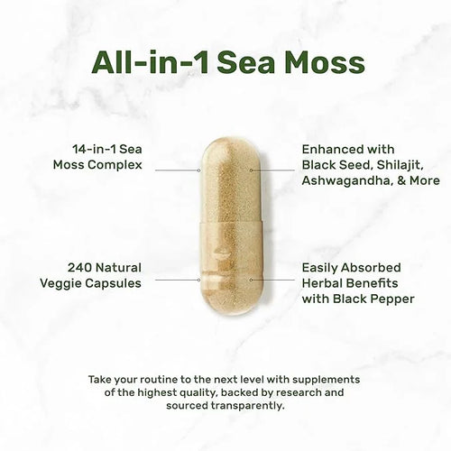 DEAL SUPPLEMENT Irish Sea Moss 7000mg 240 Veggie 14 Superfood 3000mg Black 2000mg Ashwagandha, 600mg Ginger