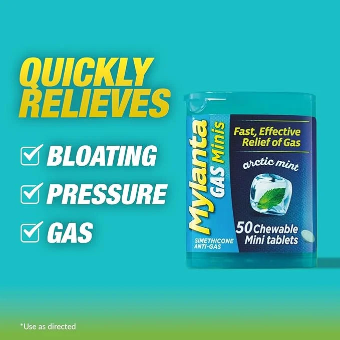 Mylanta Gas Relief Tablets, Mini-Tabs, Mint, 50 Count