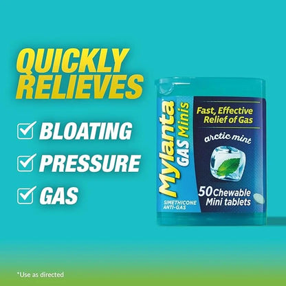 Mylanta Gas Relief Tablets, Mini-Tabs, Mint, 50 Count