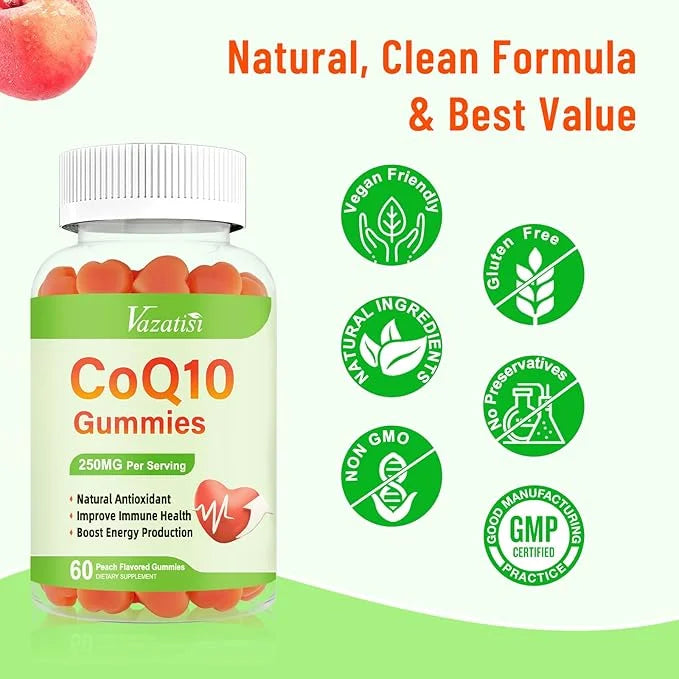 High Absorption CoQ10 Gummies 250mg, Plus Omega-3, Magnesium, B12 for 5X Better Q10 Supplement- 60Cts