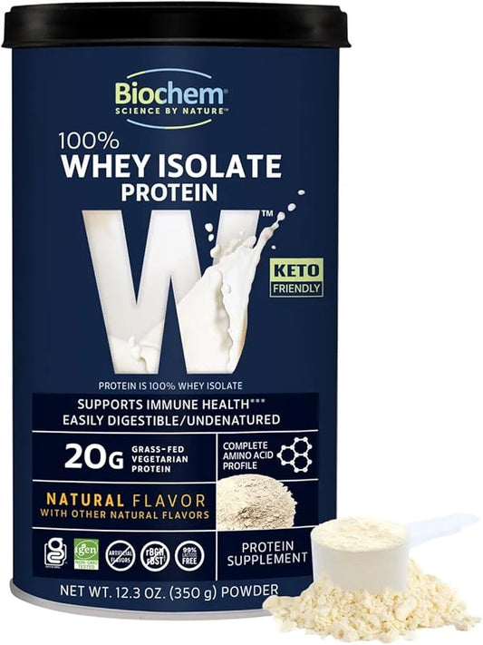 Biochem 100% Whey Isolate Protein - Natural Flavor - 12.3 Ounce, Preworkout & Immune Health - 20g Vegetarian Protein - Eas...