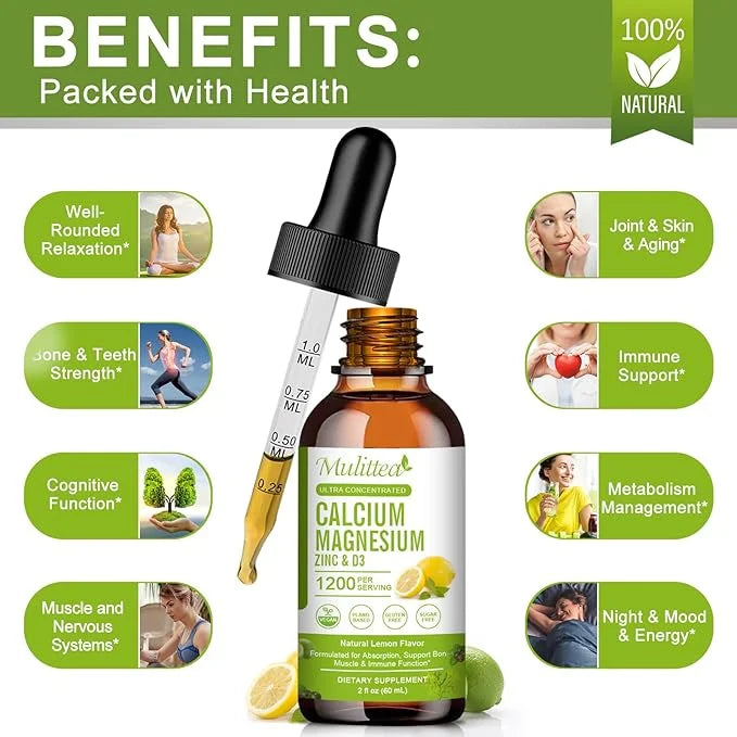 Calcium Magnesium Zinc with Magnesium Glycinate 500mg Plus D3 K2 K2 | D3 K2 K2 Liquid 1 Pack