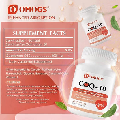 CoQ10 400mg Softgels, Coenzyme Q10 High 60 Softgels