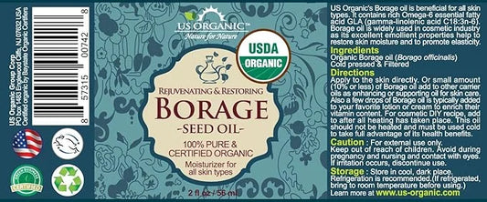 US Organic Borage seed Oil (18% GLA), USDA Certified Organic, 100% Pure & Natural, Cold Pressed, aka Starflower oil, in Am...