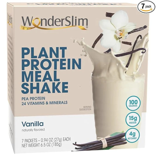 WonderSlim Plant Based Meal Replacement Shake, Vanilla, 15g Protein, Keto Friendly & Low Carb, Low Sugar, Gluten, Soy, & D...